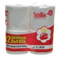 Туалетная бумага "SunDay" на втулке  2-х слойная (4 шт)